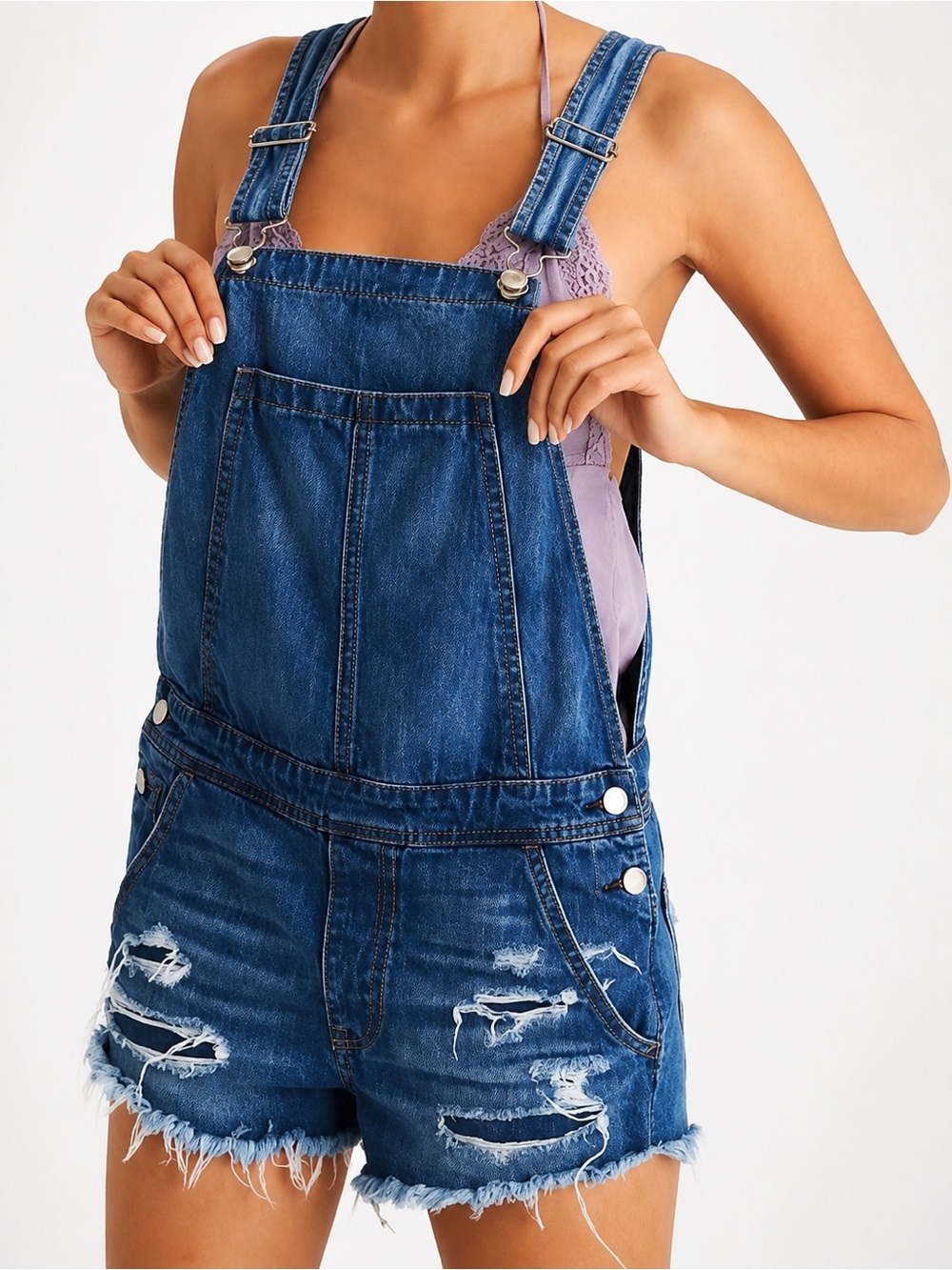 American Eagle AEO Distressed Denim Short Overalls Blue Size Small Festival Boho
